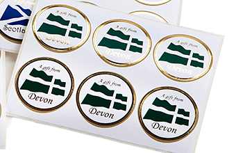 32mm Round Gift Label - A Gift from Devon - (250pcs) - Premium Quality Printed and Foiled Self-Adhesive Paper Label Green and Black and White 32mm sized Round Gift Label - Self-Adhesive Label Ideal for Extra Special occasions