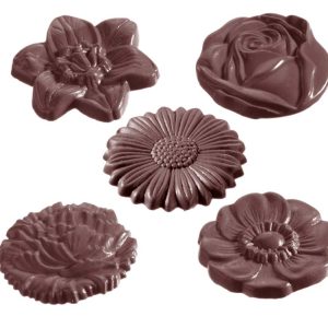 Chocolate World Frame Moulds - CW1048 - Flowercaraque Round 5 Fig. - 6gm - 43x43x5mm