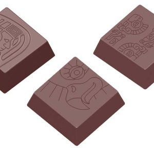 Chocolate World Frame Moulds - CW1593 - Maya Praline Square 3 Fig. - 13gm - 34x34x11mm