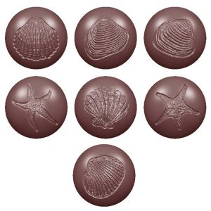 Chocolate World Frame Moulds - CW1615 - Seaballs Fossils 7 Fig. - 6gm - 27x27x13mm