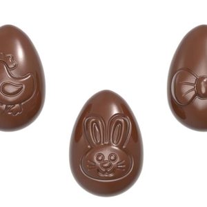 Chocolate World Frame Moulds - CW1663 - Playfull Egg Small 3 Fig. - 5gm - 33x23x12mm