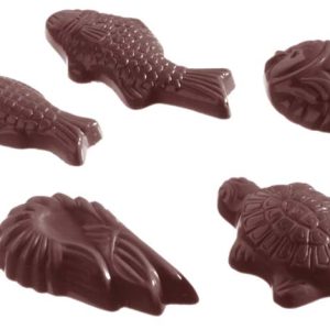 Chocolate World Frame Moulds - CW2136 - Caraque Seafood 5 Fig. - 4.5gm - 38x20x7mm